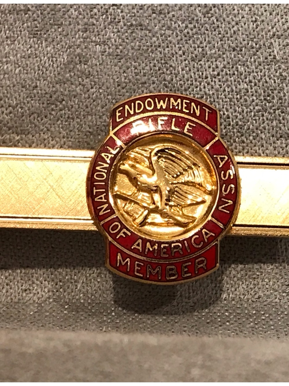 Gold Tone Tie Clip with Red & Gold NRA Member Emblem